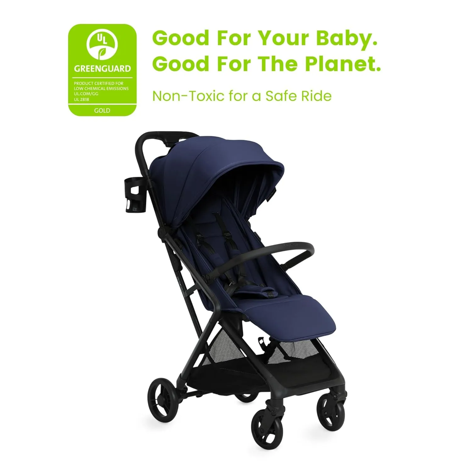 Delta Children Icon Ultra Compact Lightweight Everyday & Travel Stroller - One-Hand Fold - Only 15.6 Pounds - Fits in Overhead Compartments - Greenguard Gold Certified - Multi-Position Recline, Navy