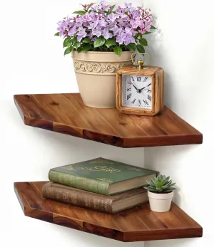 Demigo Corner Shelf Wall Mount, Set of 2 Solid Acacia Wood 11.8 x 16.5 inches Floating Corner Shelves, Smooth - Durable - Attractive Corner Shelves for Bedroom Living Room Bathroom Kitchen