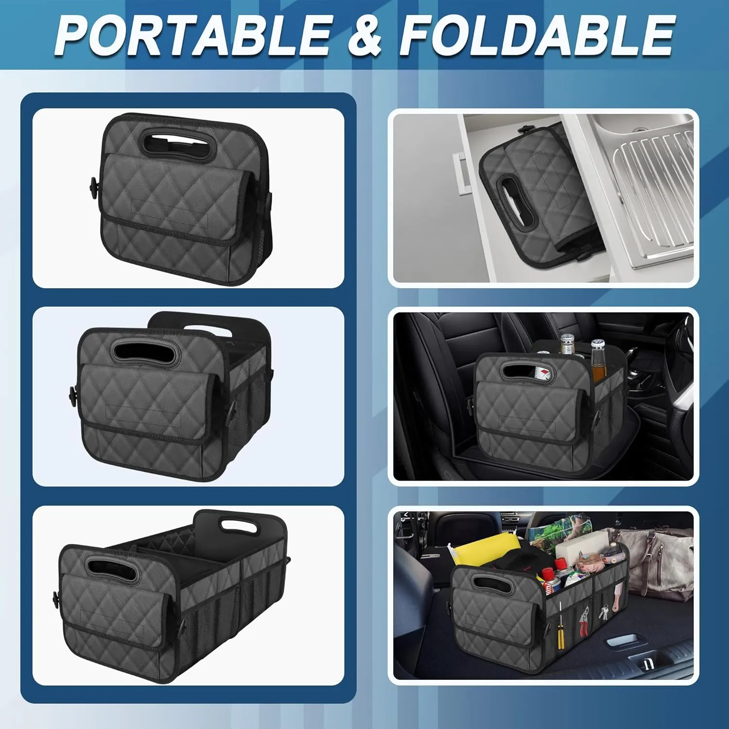 Deosk Car Trunk Organzier for suv,Car Organziers and Storage with 6 Big Pocket,Car Accessories for Women/Men 50L Waterproof Polyester Trunk Organzier for Car/SUV/Minivan/Truck(Medium,Charcoal)