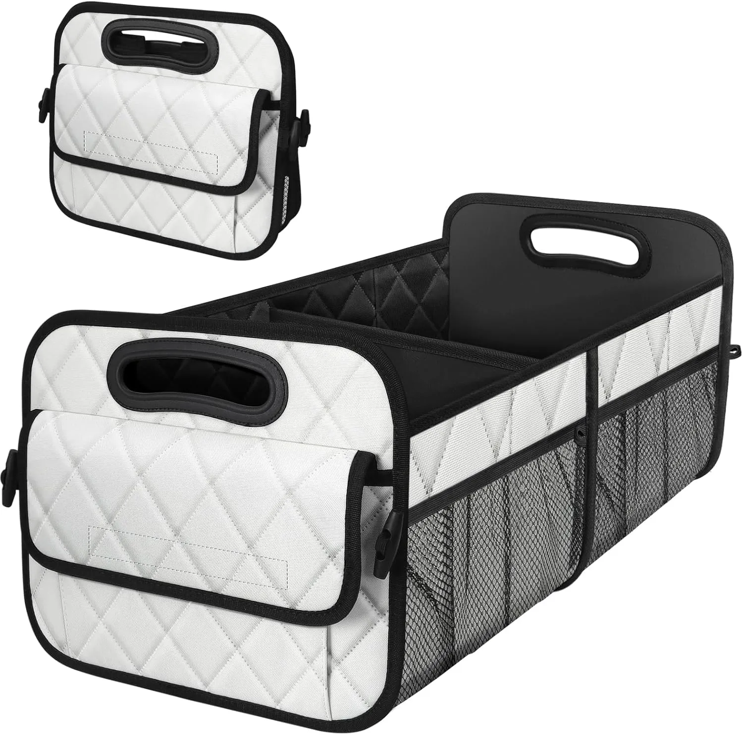 Deosk Trunk Organizer with 6 Pockets - Car Storage Accessory for SUVs, Minivans, and Trucks - 50L Waterproof Polyester (Medium, Beige)