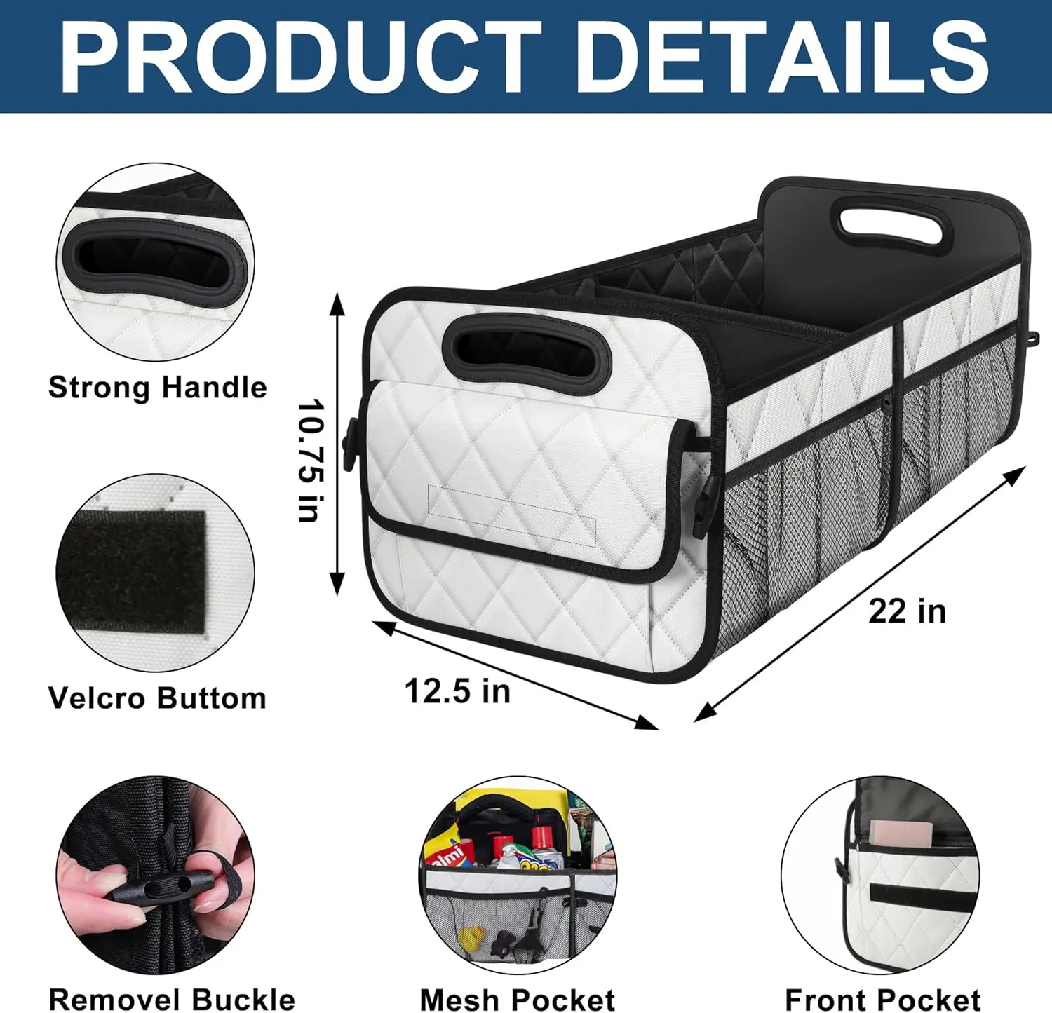 Deosk Trunk Organizer with 6 Pockets - Car Storage Accessory for SUVs, Minivans, and Trucks - 50L Waterproof Polyester (Medium, Beige)