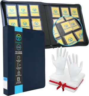 DEQADIC Top Loader Binder, 9 Pocket Holds 288 Cards, Includes 20 Toploaders, Side Loading Ringless Collection Binder for Sports Game Trading Card, Blue