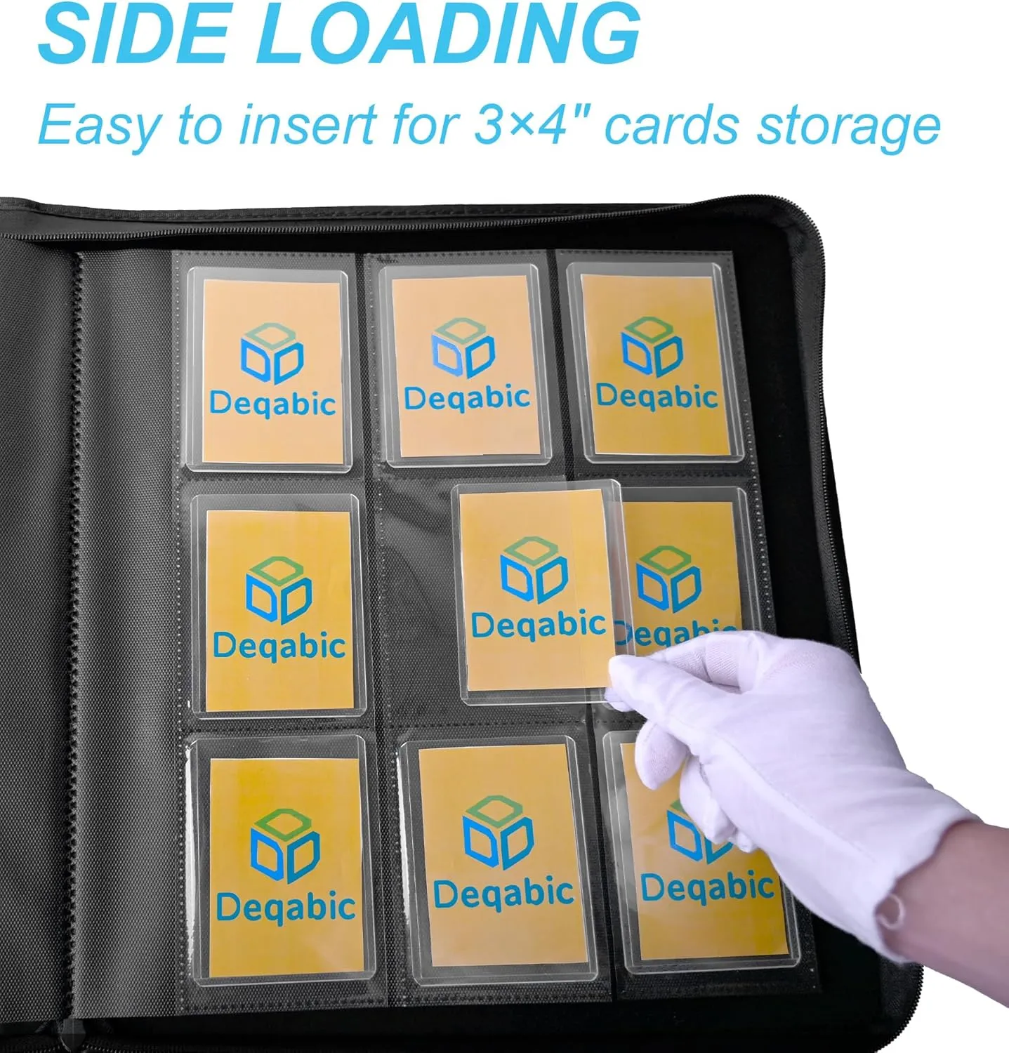 DEQADIC Top Loader Binder, 9 Pocket Holds 288 Cards, Includes 20 Toploaders, Side Loading Ringless Collection Binder for Sports Game Trading Card, Blue