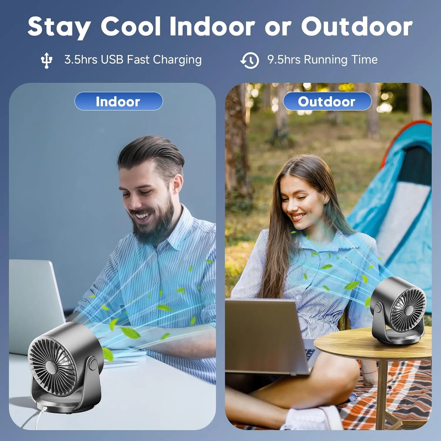 Desk Fan, Quiet Wall-Mounted Table Fan with Turbo Airflow, 100-Speed Digital Display & 105° Adjustable Tilt, 7.5-inch， Rechargeable Battery for Home, Office, Travel Grey