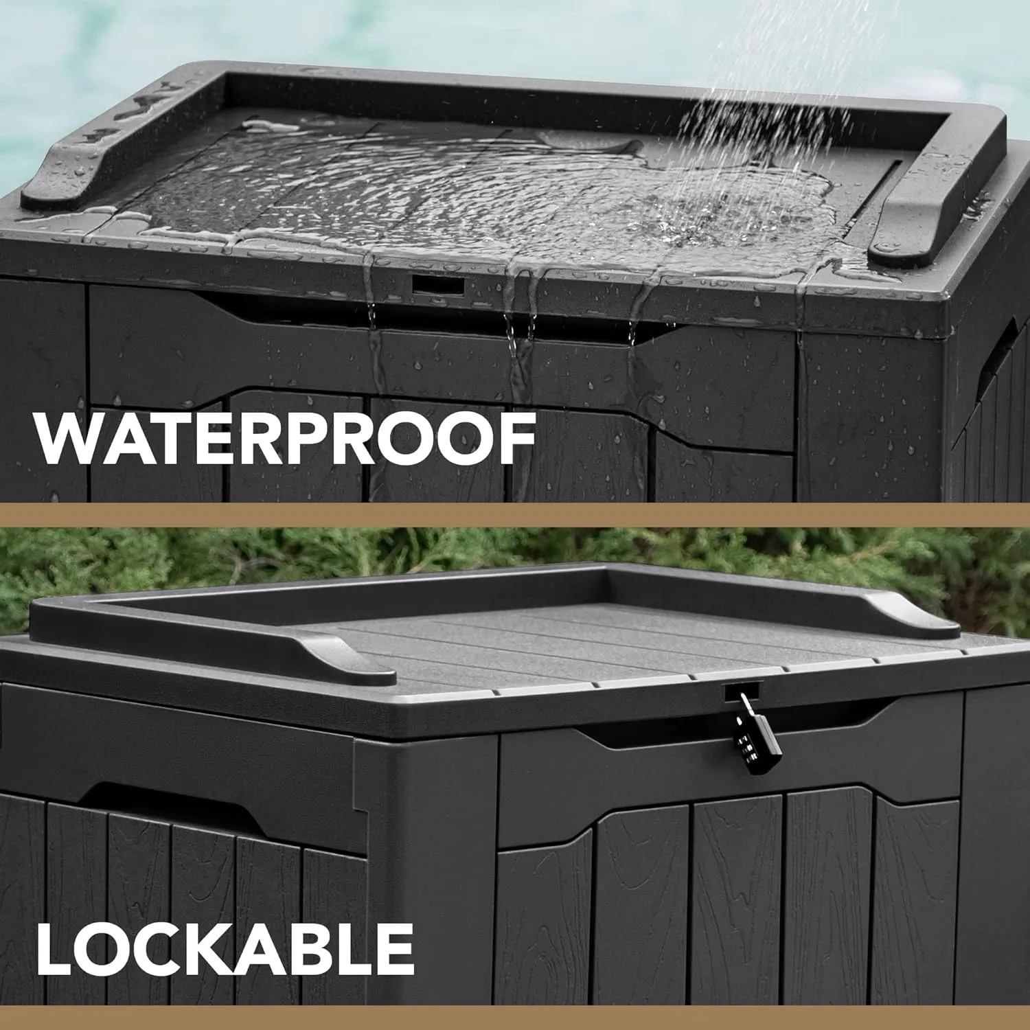Devoko 30 Gallon Resin Deck Box Outdoor Indoor Waterproof Storage Box for Patio Furniture Pool Accessories Storage for Cushion Garden Tools (30 Gallon, Black)