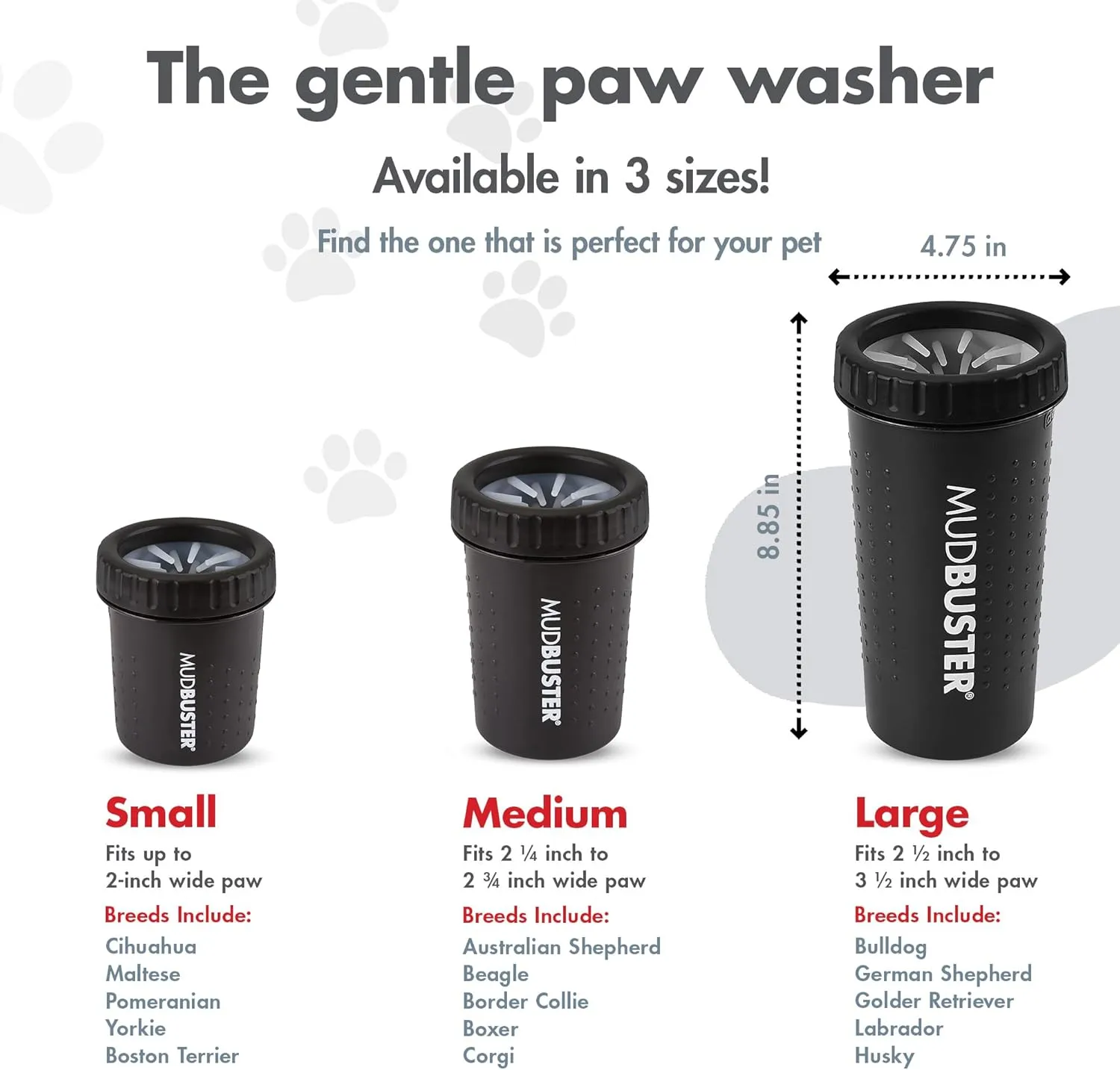 Dexas MudBuster Portable Dog Paw Washer/Paw Cleaner, Large, Matte Black- Special Edition (PW72025-22WP)