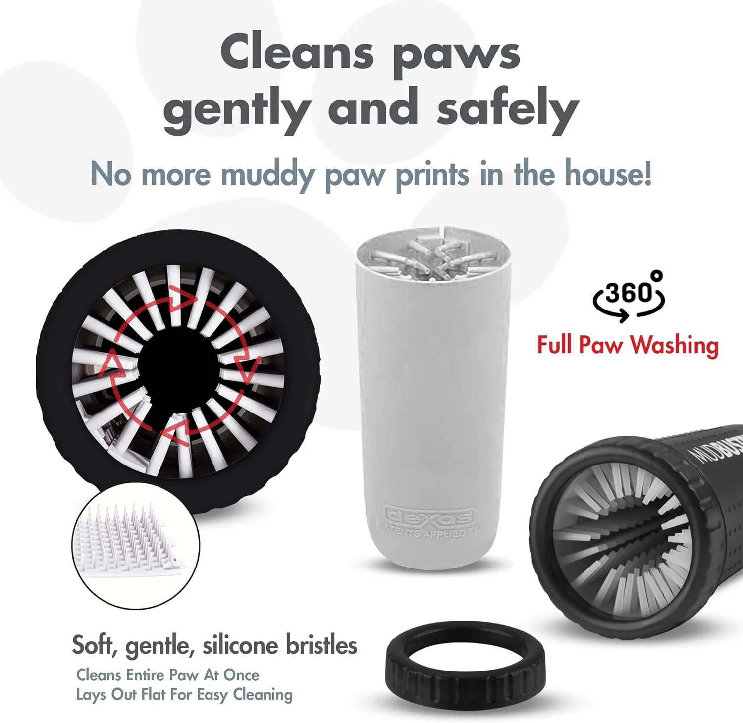 Dexas MudBuster Portable Dog Paw Washer/Paw Cleaner, Large, Matte Black- Special Edition (PW72025-22WP)