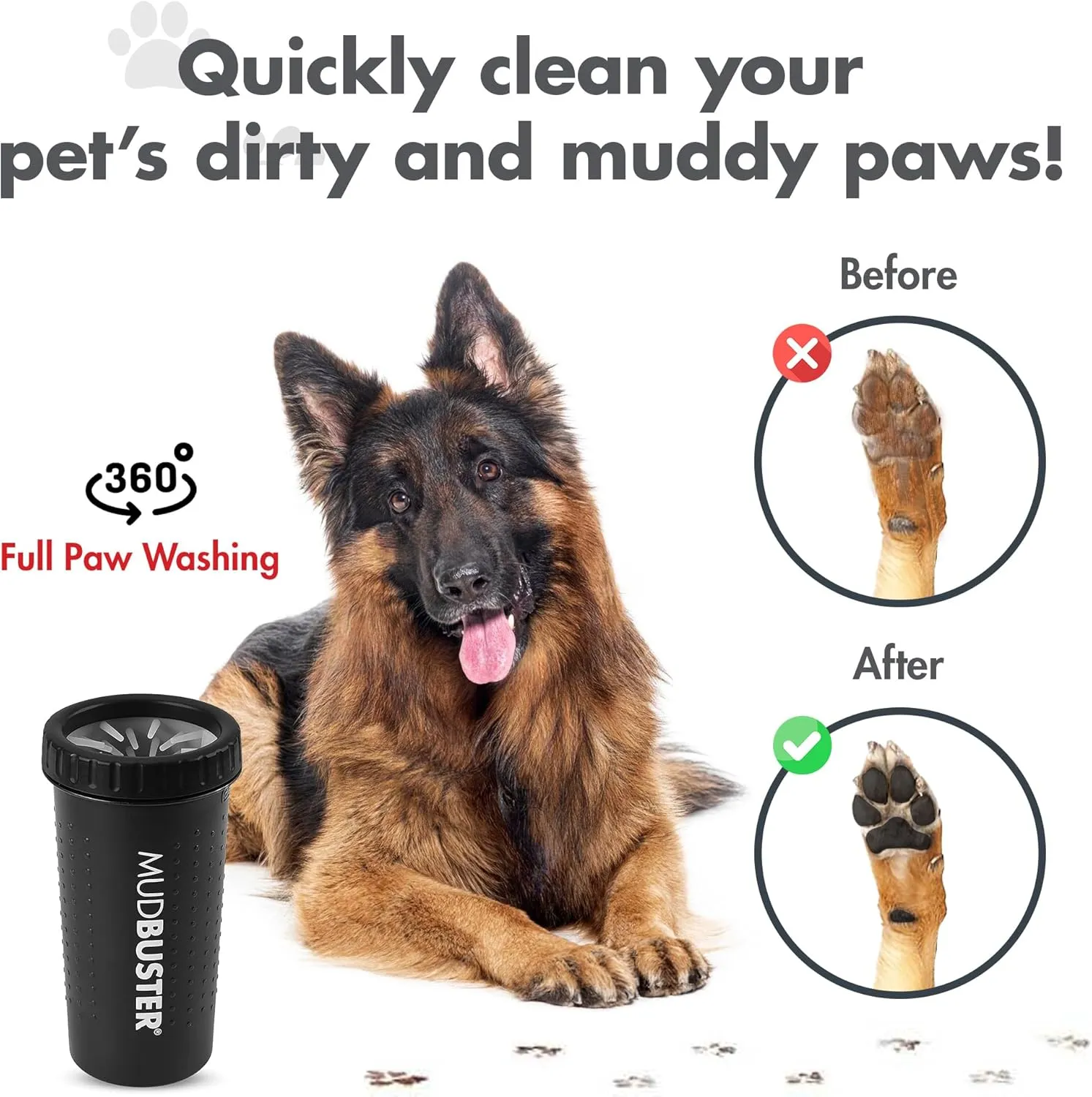 Dexas MudBuster Portable Dog Paw Washer/Paw Cleaner, Large, Matte Black- Special Edition (PW72025-22WP)