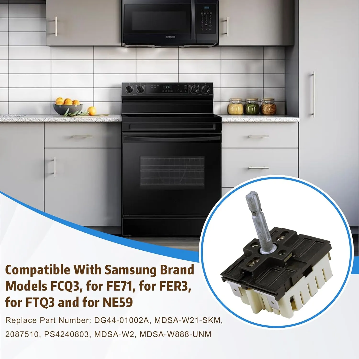 DG44-01002A Dual Infinite Stove Control Switch Compatible with Samsung Range Burner FCQ3 / FE71 / FER3 / FTQ3 / NE59, Replace for AP4337066, 2087510, MDSA-W21-SKM, MDSA-W888-UNM