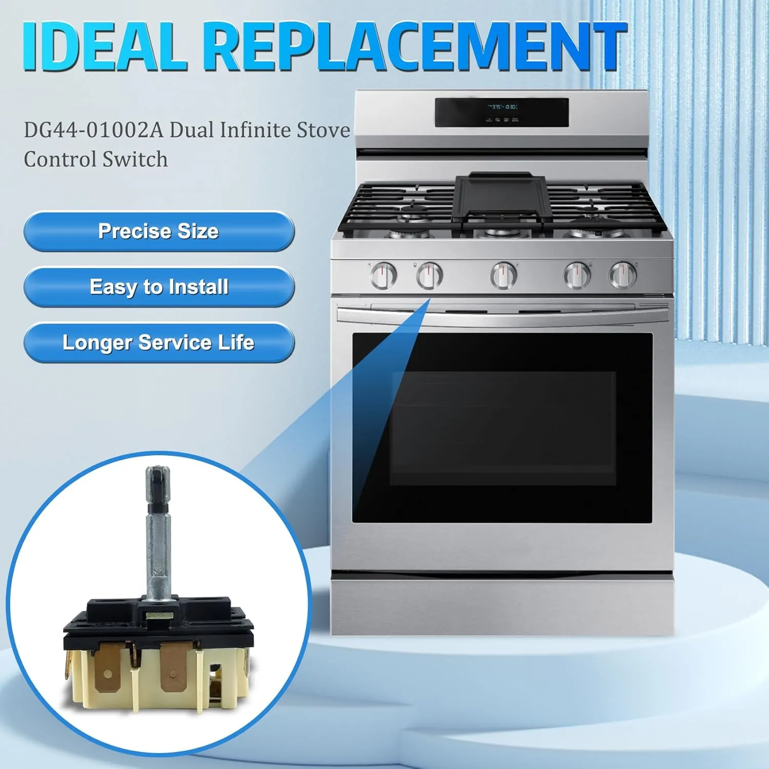 DG44-01002A Dual Infinite Stove Control Switch Compatible with Samsung Range Burner FCQ3 / FE71 / FER3 / FTQ3 / NE59, Replace for AP4337066, 2087510, MDSA-W21-SKM, MDSA-W888-UNM