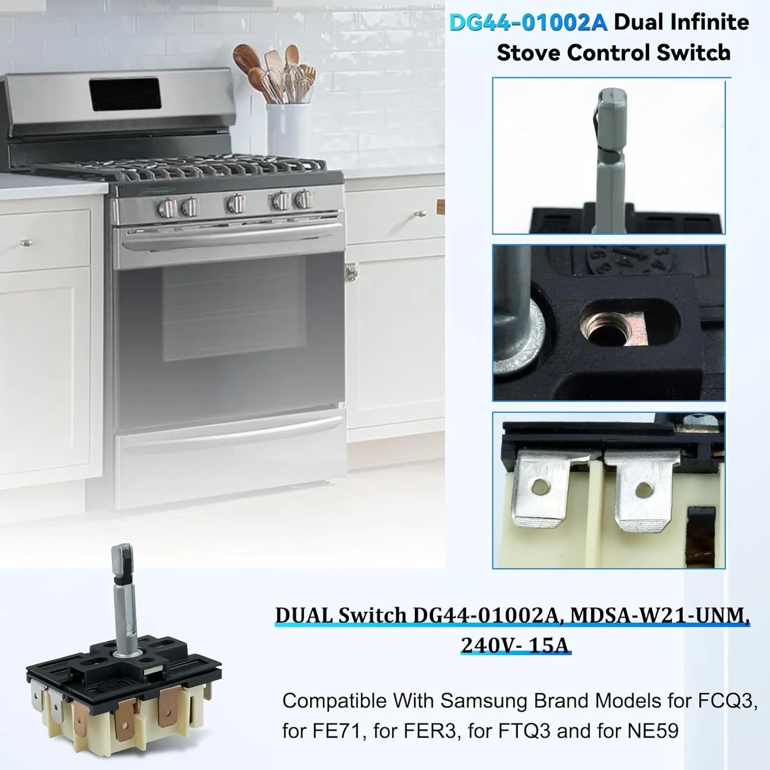 DG44-01002A Dual Infinite Stove Control Switch Compatible with Samsung Range Burner FCQ3 / FE71 / FER3 / FTQ3 / NE59, Replace for AP4337066, 2087510, MDSA-W21-SKM, MDSA-W888-UNM