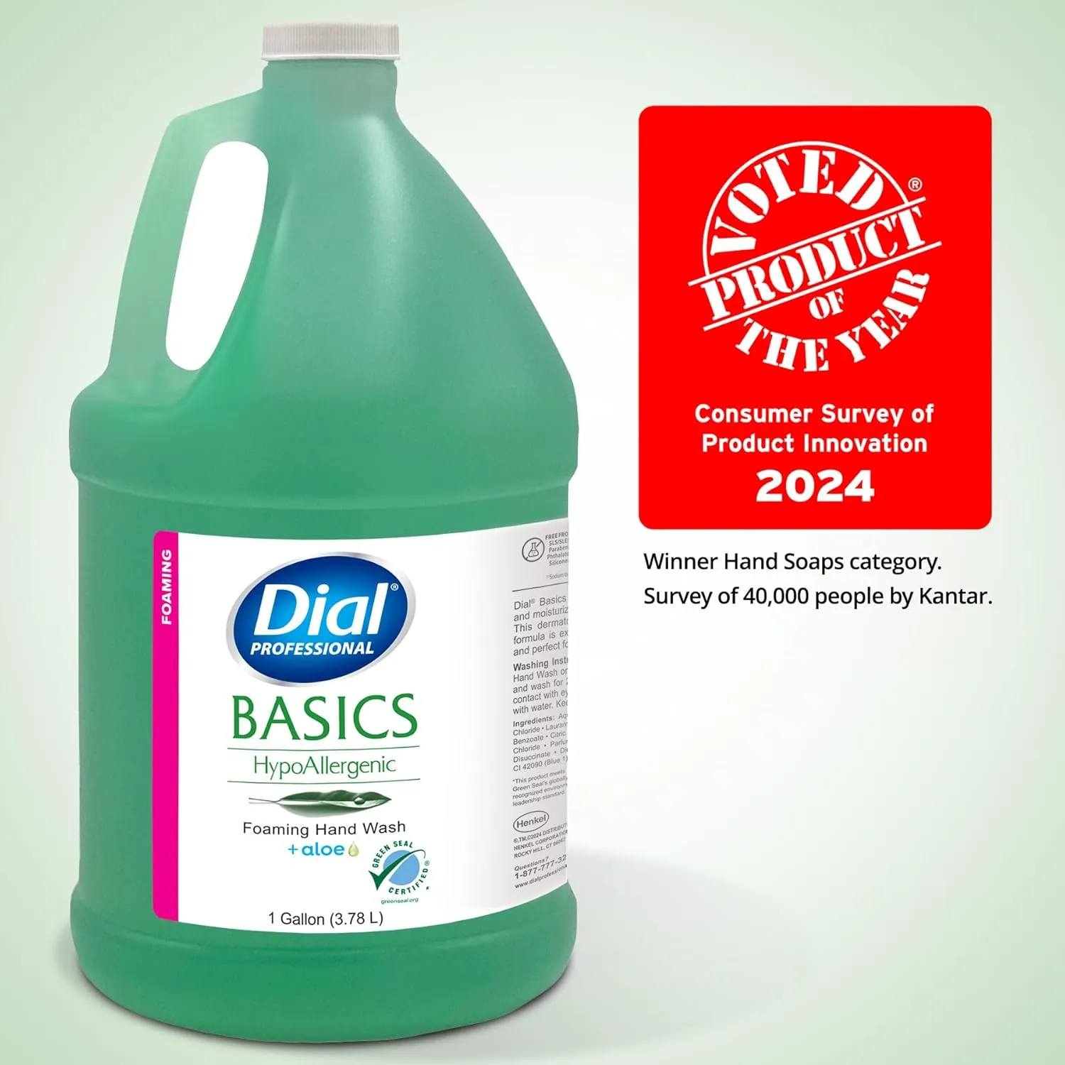 Dial Professional Basics Hypoallergenic Foaming Hand Wash, 1 Gallon Refill Bottle, 128 Fl Oz