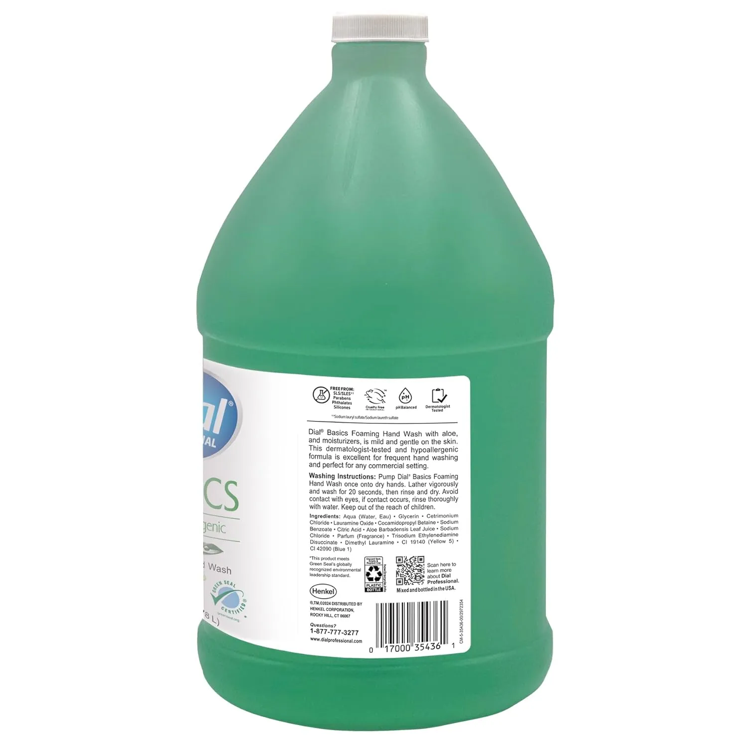 Dial Professional Basics Hypoallergenic Foaming Hand Wash, 1 Gallon Refill Bottle, 128 Fl Oz