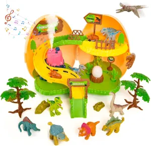 Dinosaur Toys Foldable Dinosaur Egg Toy Set for Kids Boys Girls with Foldable Egg Storage, Erupting Volcano, Dino Figures, Tracks & Cars Accessories for Boys Girls Birthday Party Gifts
