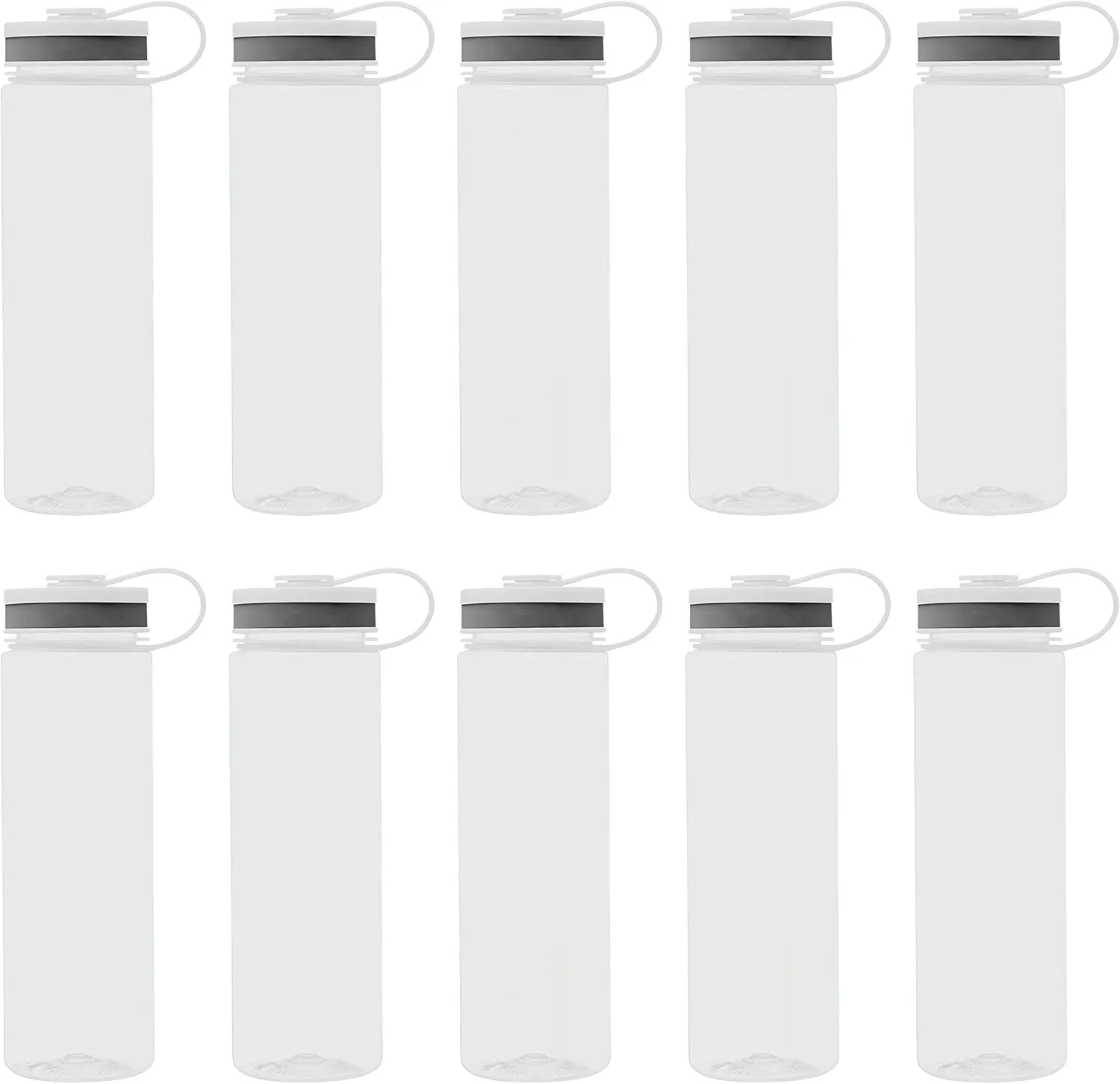 DISCOUNT PROMOS Wide Mouth Water Bottles 26 oz. Set of 10, Bulk Pack - BPA Free, Great for Gym, Camping, Backpacking, School - Clear