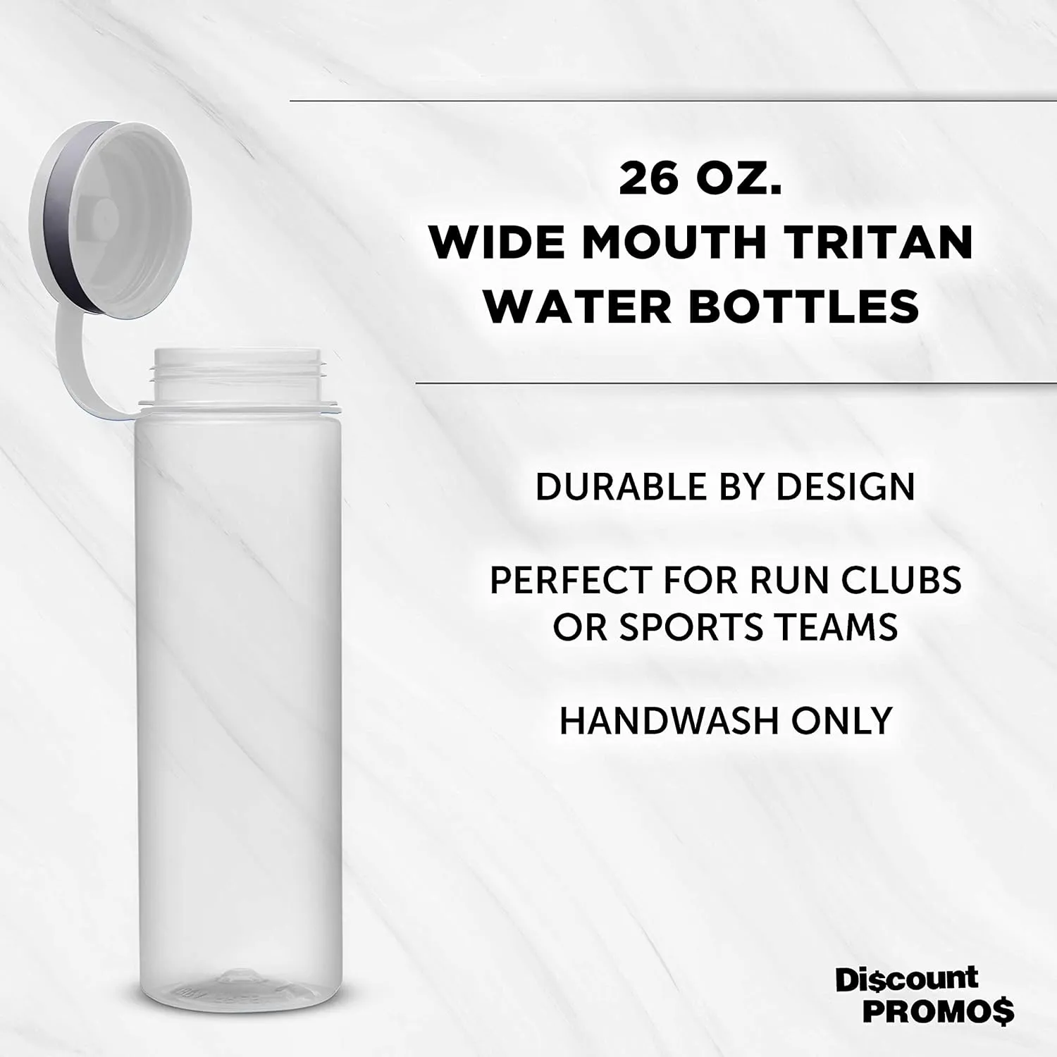 DISCOUNT PROMOS Wide Mouth Water Bottles 26 oz. Set of 10, Bulk Pack - BPA Free, Great for Gym, Camping, Backpacking, School - Clear