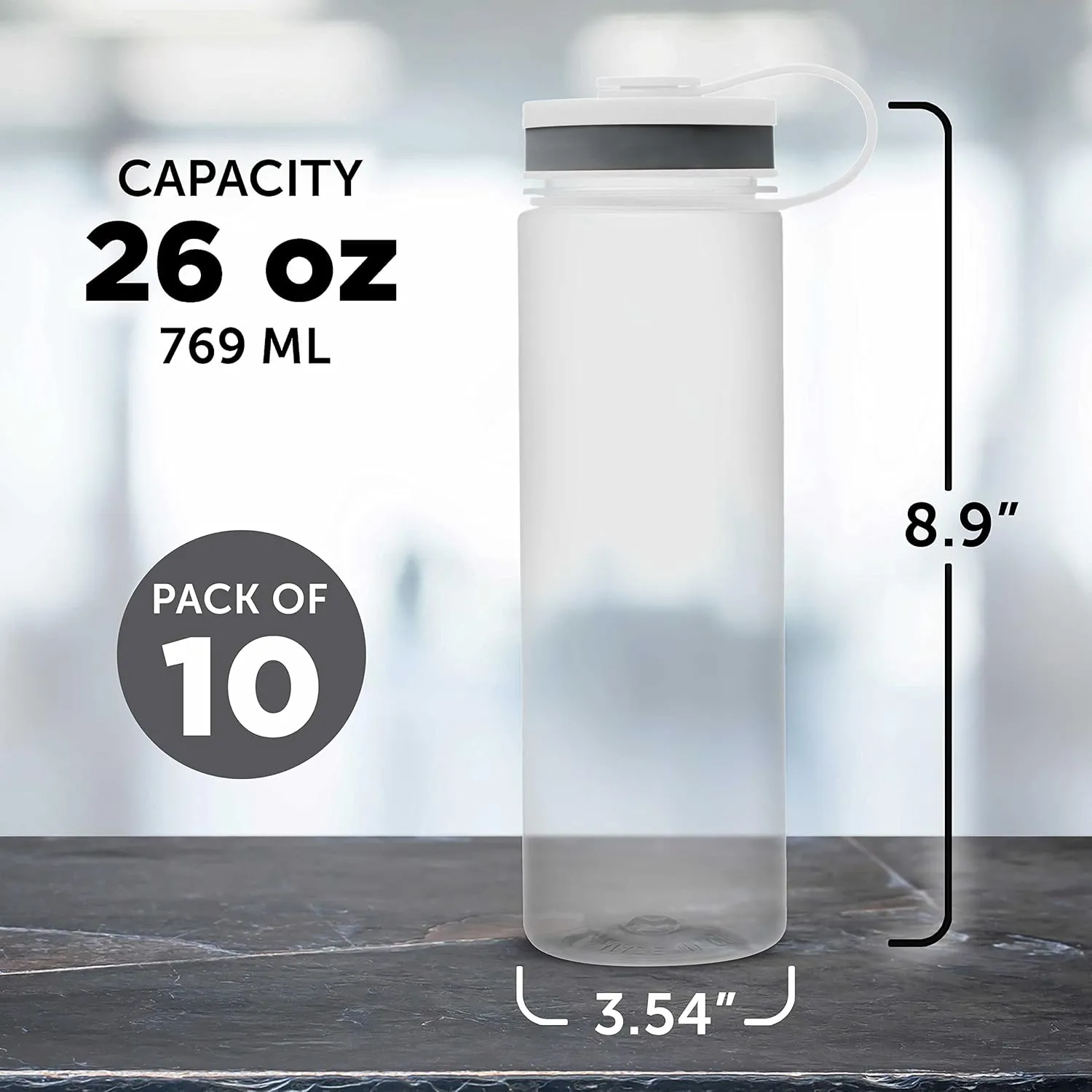 DISCOUNT PROMOS Wide Mouth Water Bottles 26 oz. Set of 10, Bulk Pack - BPA Free, Great for Gym, Camping, Backpacking, School - Clear