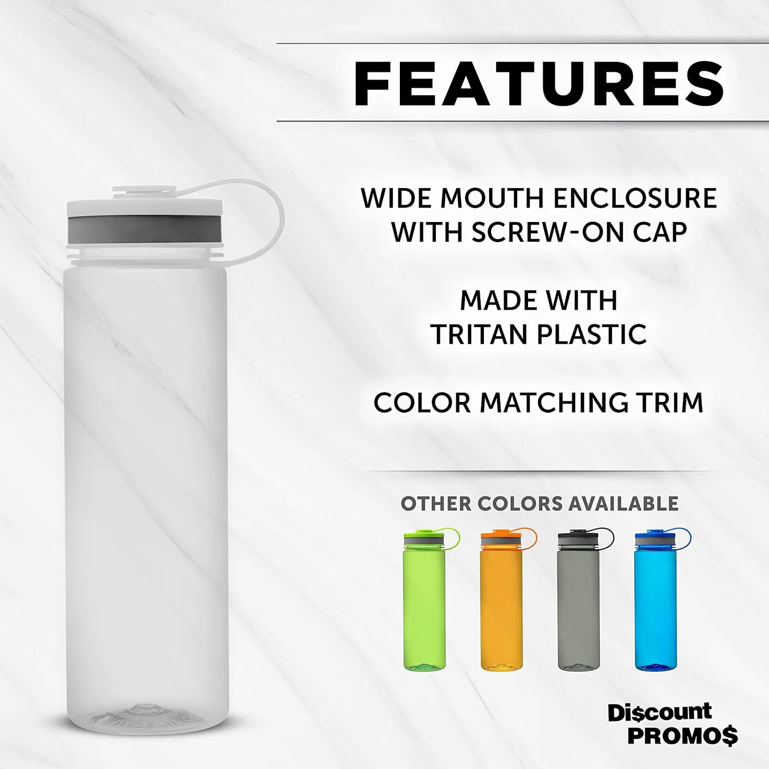 DISCOUNT PROMOS Wide Mouth Water Bottles 26 oz. Set of 10, Bulk Pack - BPA Free, Great for Gym, Camping, Backpacking, School - Clear