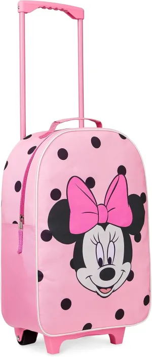 Disney Kids Suitcase - Foldable Trolley Bag 47 x 30cm, 2 Wheels Extendable Handle - Kids Gifts (Pink Minnie)