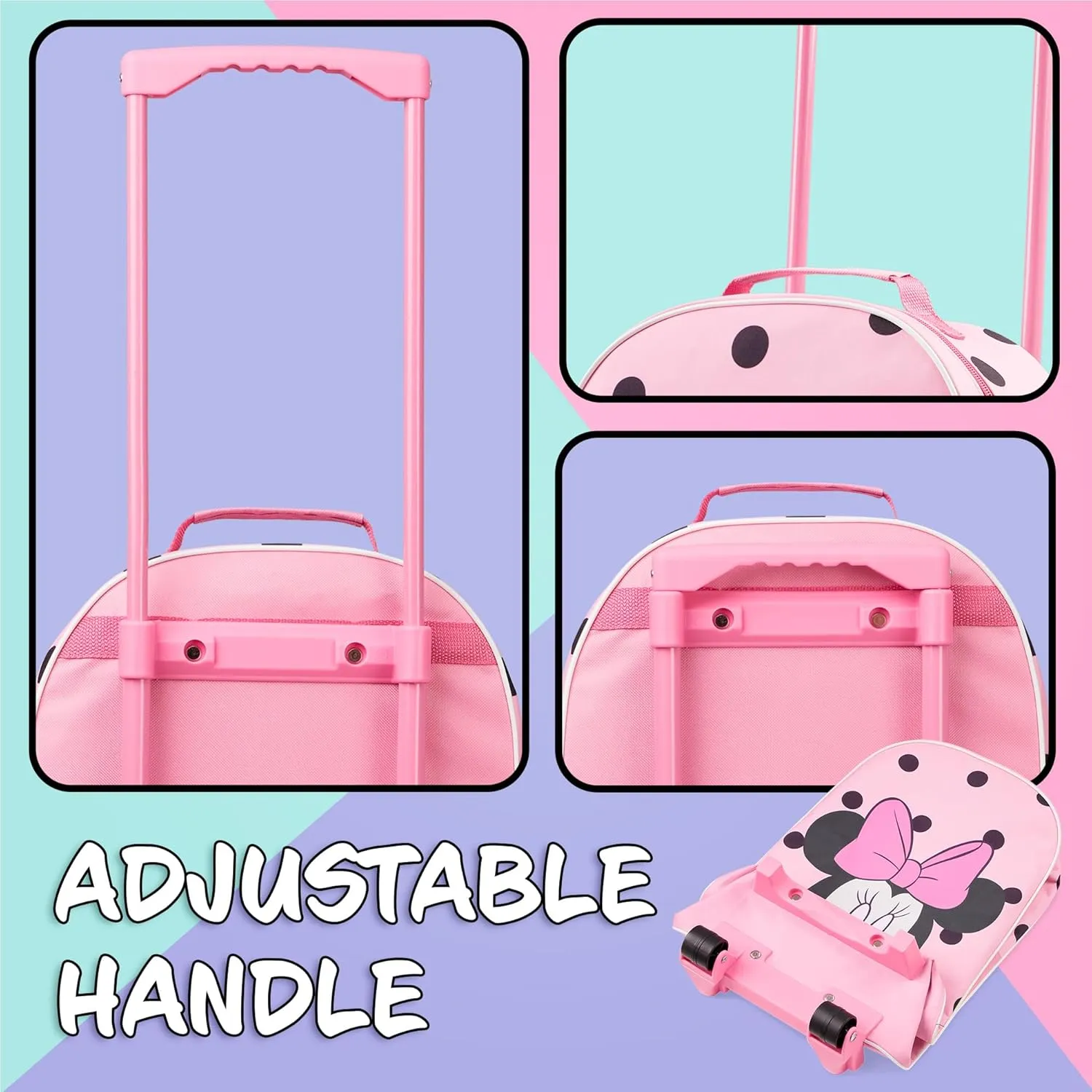 Disney Kids Suitcase - Foldable Trolley Bag 47 x 30cm, 2 Wheels Extendable Handle - Kids Gifts (Pink Minnie)