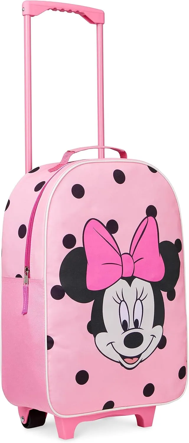 Disney Kids Suitcase - Foldable Trolley Bag 47 x 30cm, 2 Wheels Extendable Handle - Kids Gifts (Pink Minnie)