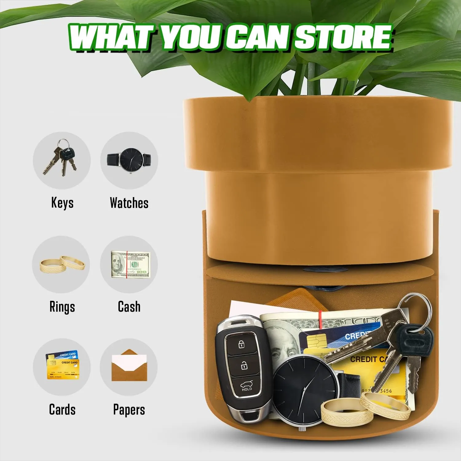 Diversion Safe, Secret Hidden Key Safe Lock Box, Flower Pot Key Holder for Outdoor, Garden, Home, Office, Yard Hiding Vault Cash, Plants Not Include (Matte Terracotta)