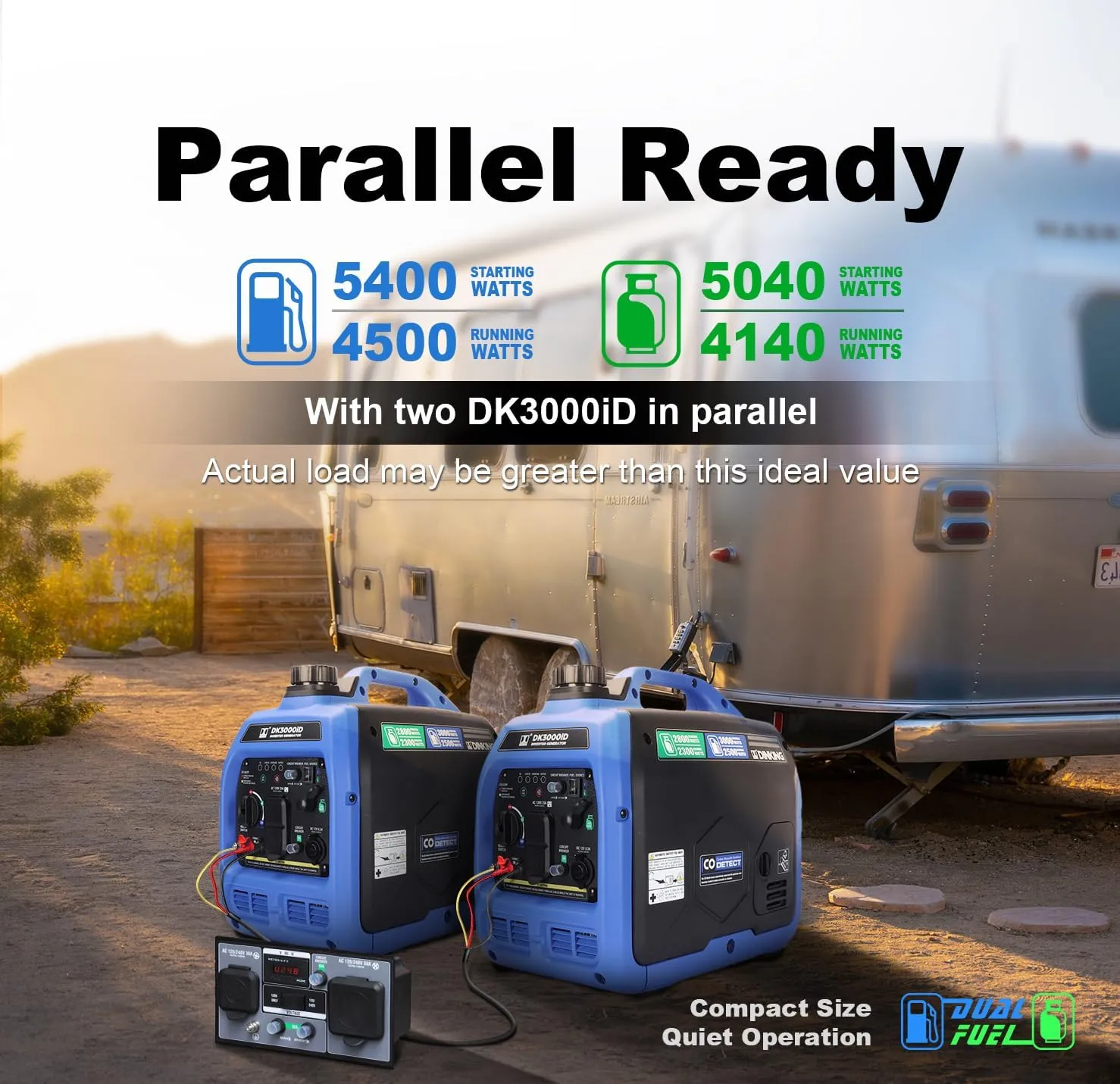 DK 3000W Dual Fuel Inverter Generator, Gas LPG Powered, Quiet Lightweight, Parallel Ready, CO Alert, EPA Compliant, for RV Outdoor Camping Tailgating (DK3000iD）