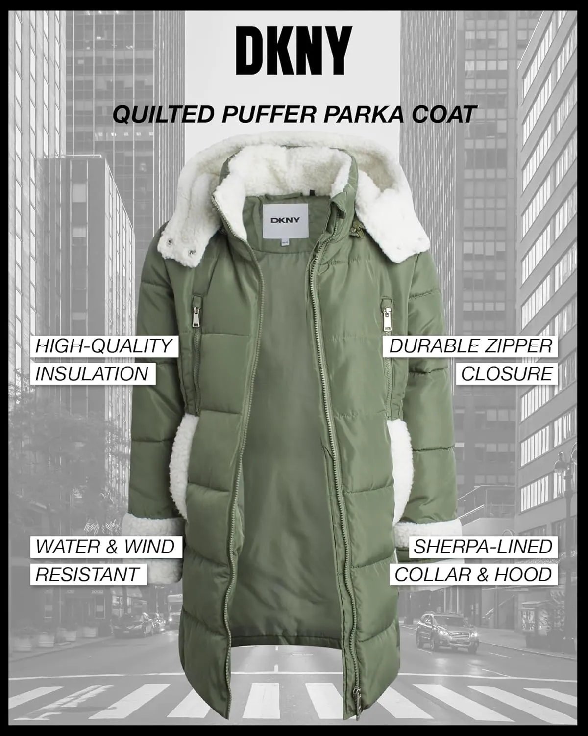 DKNY Girls’ Winter Jacket – Full Length Heavyweight Quilted Puffer Parka – Insulated Water Resistant Coat for Girls (7-16)