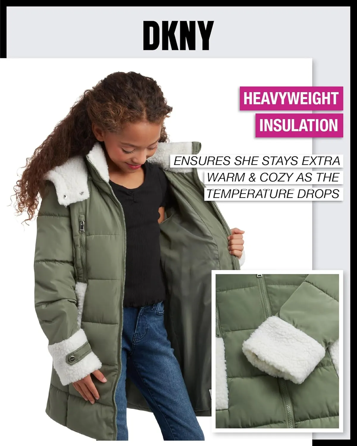 DKNY Girls’ Winter Jacket – Full Length Heavyweight Quilted Puffer Parka – Insulated Water Resistant Coat for Girls (7-16)