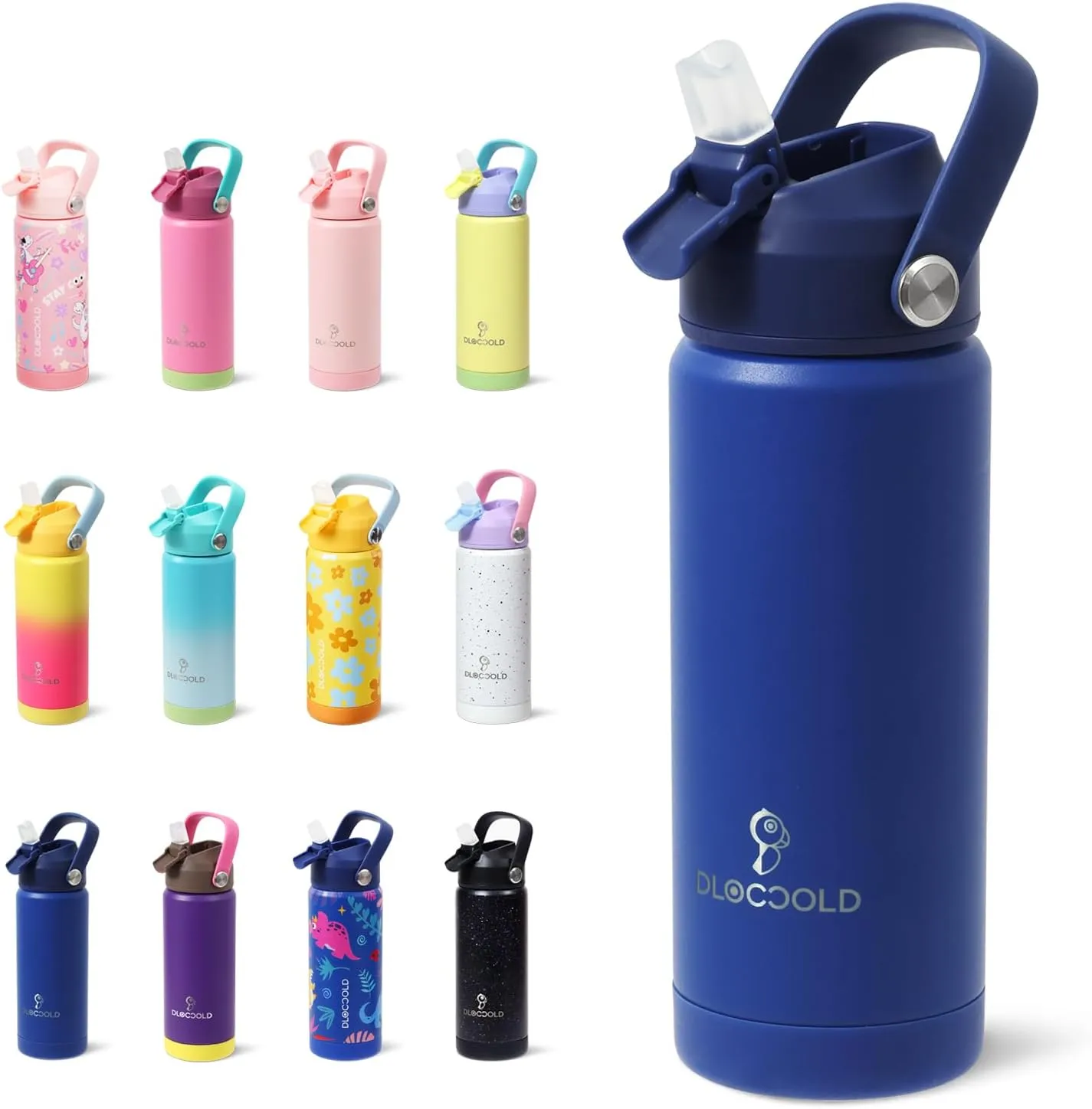 DLOCCOLD 18oz Kids Insulated Water Bottle with Leak Proof Straw Lid, Double Wall Vacuum Stainless Steel Water Bottle with Silicone Boot, Reusable Tumbler for Travel, Boys, Girls