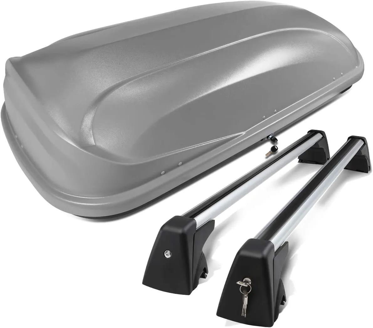 DNA MOTORING Rooftop Cargo Box Carrier Compatible with 09-15 BMW X1, 12 Cubic Ft Lockable Waterproof Hard Shell Top Mount Carrier   Pair Aluminum Roof Rail Cross Bars, Grey, PT-ZTL-8093-GY