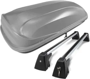 DNA MOTORING Rooftop Cargo Box Carrier Compatible with 09-15 BMW X1, 12 Cubic Ft Lockable Waterproof Hard Shell Top Mount Carrier   Pair Aluminum Roof Rail Cross Bars, Grey, PT-ZTL-8093-GY