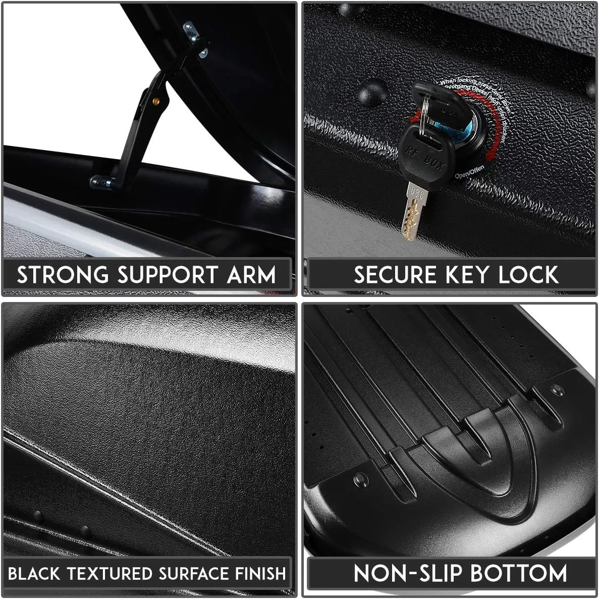 DNA MOTORING Rooftop Cargo Box Carrier Compatible with 17-18 Mazda CX-5, Lockable Waterproof Hard Shell Top Mount Carrier w/Lock Keys   Pair Aluminum Roof Rail Cross Bars, Black, PT-ZTL-8090-BK