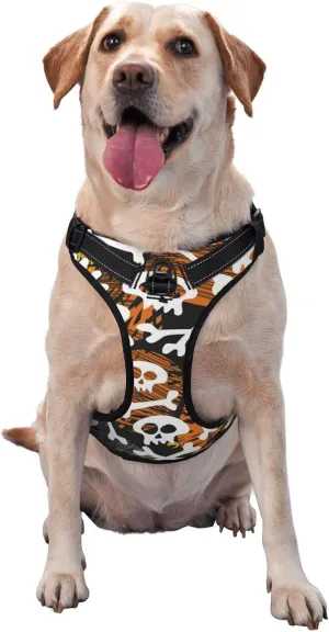 Dog Harness Halloween Paraphernalia Skull for Small Medium Dogs No Pull, Pet No Choke Vest Harness with Strap, Soft Padded Breathable Reflective Vest Adjustable for Walking Climbing