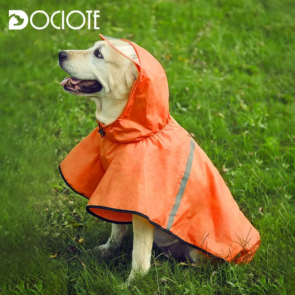 Dog Raincoat with Adjustable Belly Strap and Leash Hole - Hoodie with Reflective Strip - Waterproof Slicker Lightweight Breathable Rain Poncho Jacket for Medium Large Dogs - Easy to Wear, Orange 4XL