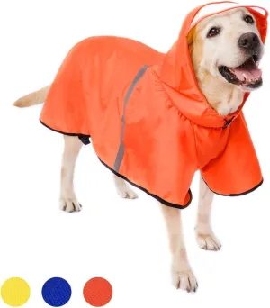 Dog Raincoat with Adjustable Belly Strap and Leash Hole - Hoodie with Reflective Strip - Waterproof Slicker Lightweight Breathable Rain Poncho Jacket for Medium Large Dogs - Easy to Wear, Orange 4XL
