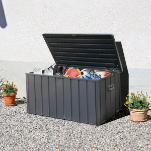 Domi Outdoor Deck Box 100 Gallon, Waterproof Lockable Steel Outdoor Storage Container for Outside Cushions, Garden Tools and Pools Equipment, Gray
