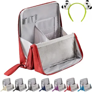 Doresty Makeup Bag, Multi-Purpose Large Capacity Oxford Cloth Standing Makeup Bag, Portable, Large Capacity, Waterproof with Compartments (Red)