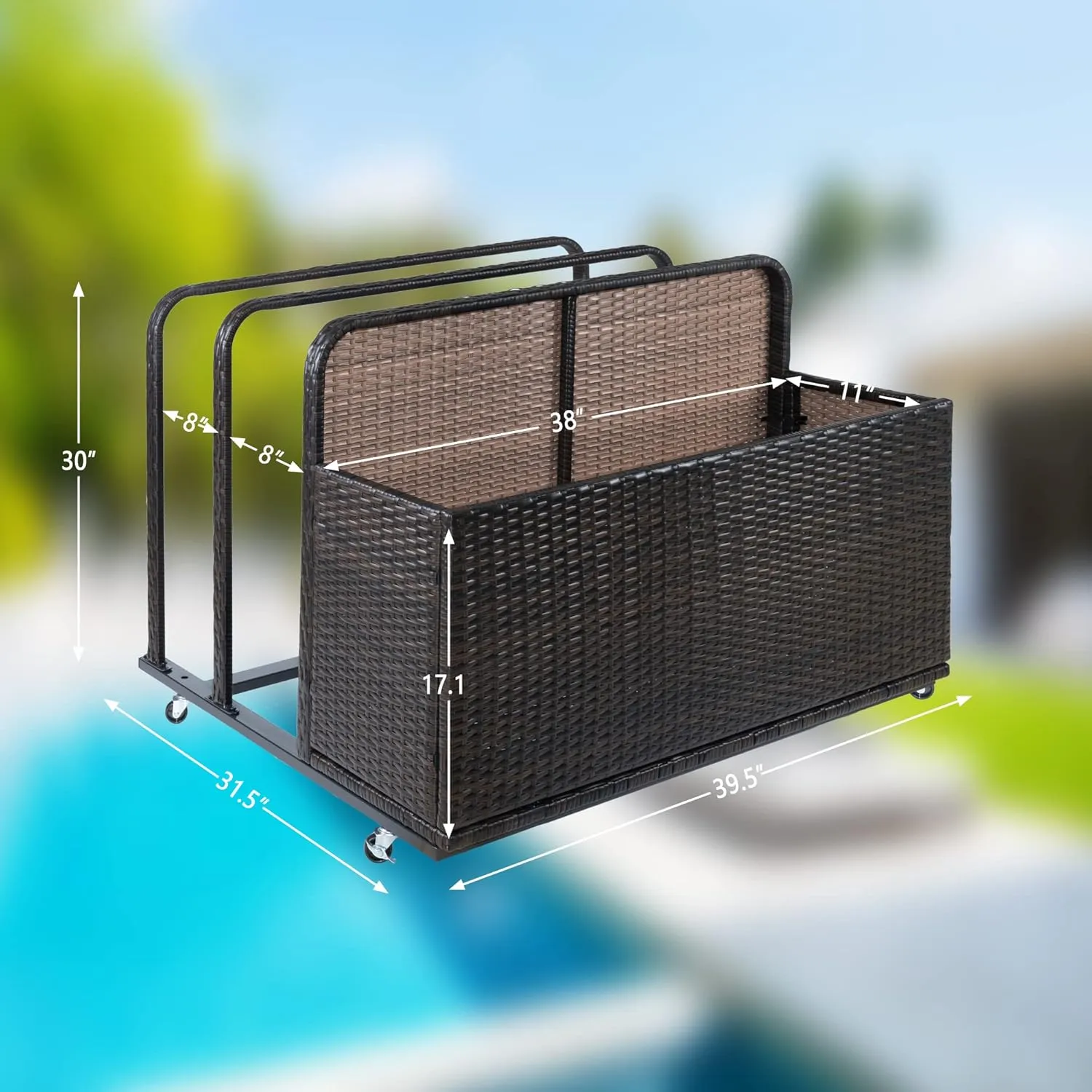 Double Layer Pool Float Storage Organizer, Waterproof Float Storage Box for Garden, Backyard and Patio, PE Rattan Patio Deck Box Indoor for Pillows, Cushion, Toys, Brown