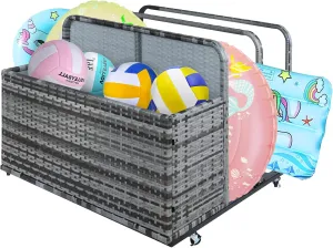 Double Layer Pool Float Storage Organizer, Waterproof Float Storage Box for Garden, Backyard and Patio, PE Rattan Patio Deck Box Indoor for Pillows, Cushion, Toys, Grey
