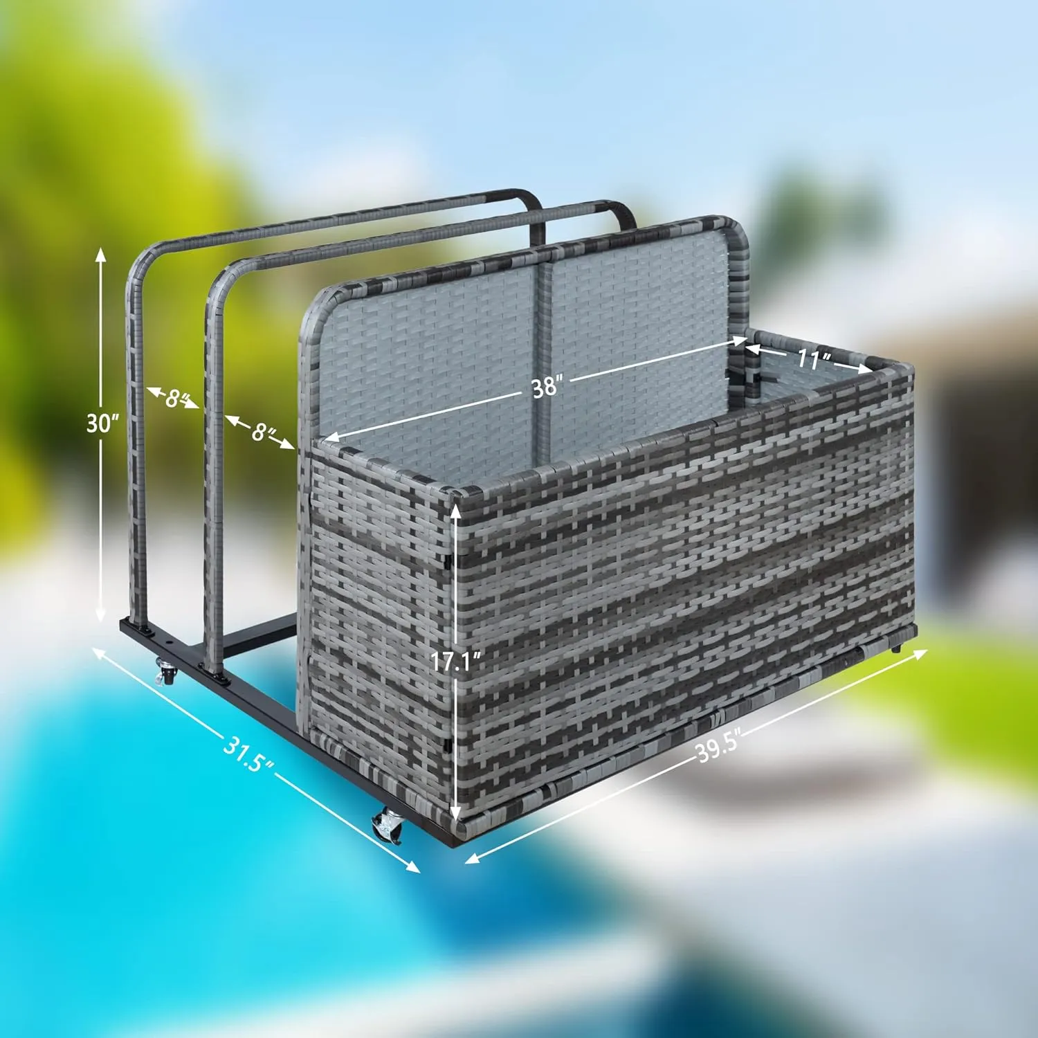 Double Layer Pool Float Storage Organizer, Waterproof Float Storage Box for Garden, Backyard and Patio, PE Rattan Patio Deck Box Indoor for Pillows, Cushion, Toys, Grey