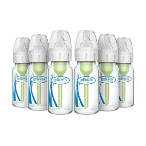 Dr. Brown's Natural Flow Anti-Colic Options  Narrow Glass Baby Bottle 4 oz/120 mL 4-Pack with Level 1 Slow Flow Nipple 2-Pack, 0m 