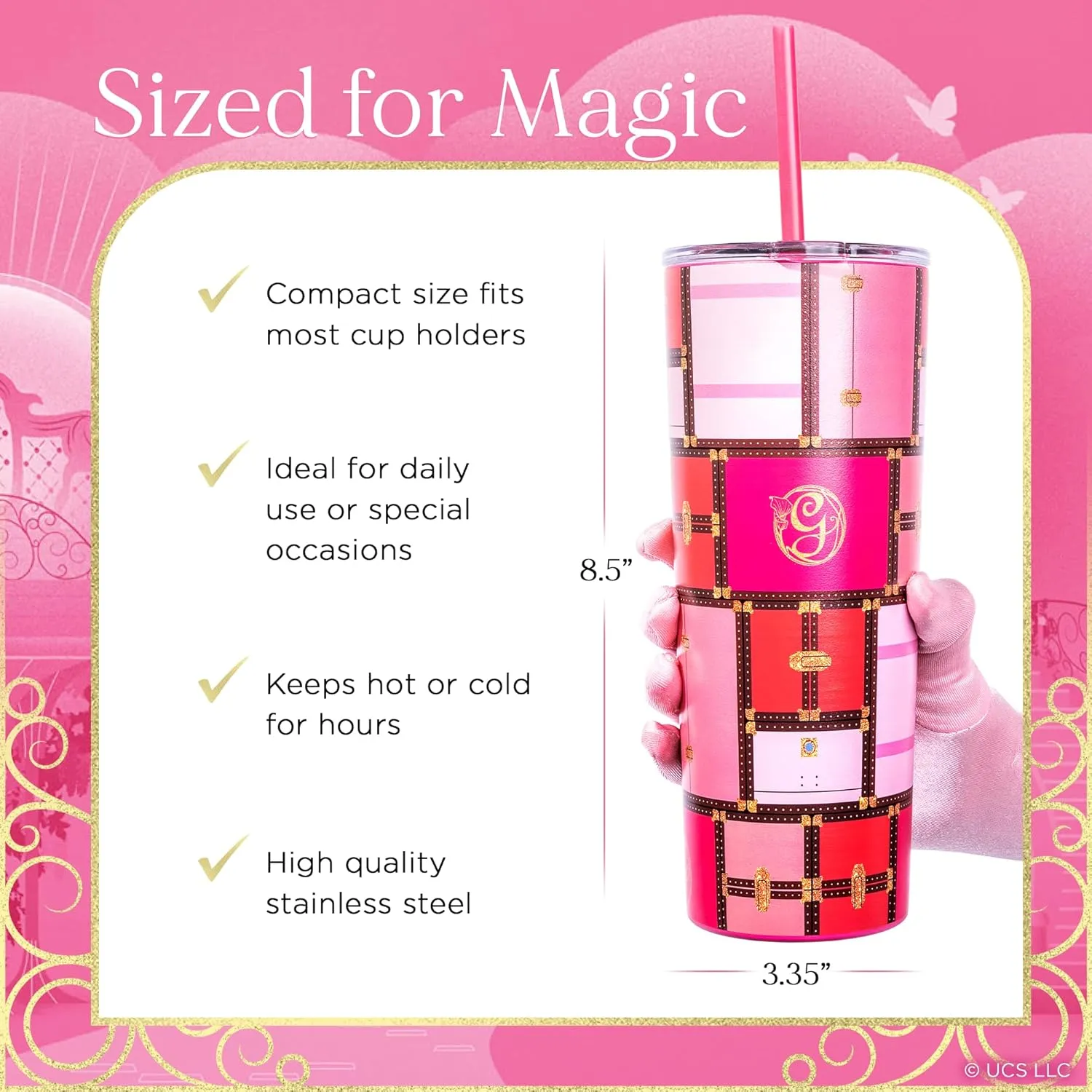 Dragon Glassware x WICKED Vacuum Insulated Tumbler with Lid and Straw - 24 oz Tumbler Cup with 2 Straws - Stainless Steel Tumbler with Straw for Water, Iced Tea - Wicked Glinda Tumbler