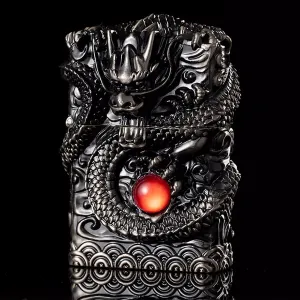 Dragon Lighter Premium Kerosene Soft Flame Lighter with Adjustable Flame, Refillable, Windproof and Pocket Size for Outdoor Camping, Travel, and Household Use (Black)