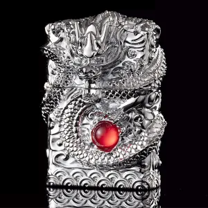 Dragon Lighter Premium Kerosene Soft Flame Lighter with Adjustable Flame, Refillable, Windproof and Pocket Size for Outdoor Camping, Travel, and Household Use (Silver)