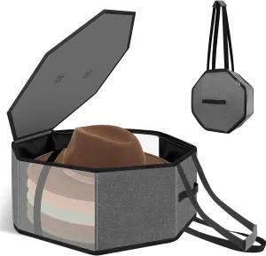 Dreamtop Large Hat Boxes for Women Storage and Travel, Foldable Hat Boxes Cowboy Cap Hat Organizer for Closet with Handles for Men Storage Large Hat Bag Carrier, Grey
