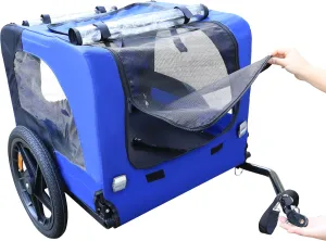 Durable and Stable 16-Inch Pet Bike Trailer for Dogs, Foldable Design, Safe and Secure, Blue