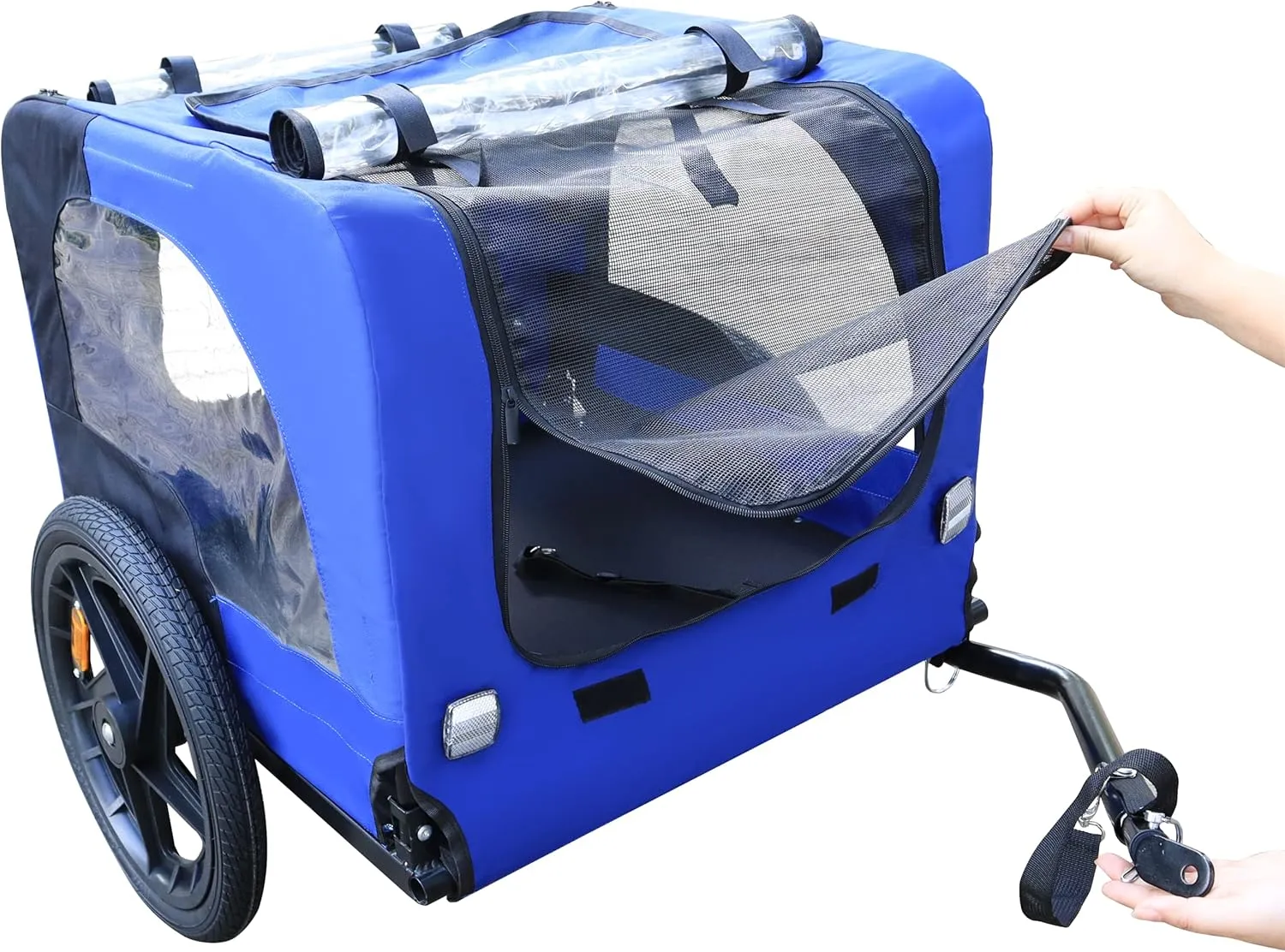 Durable and Stable 16-Inch Pet Bike Trailer for Dogs, Foldable Design, Safe and Secure, Blue