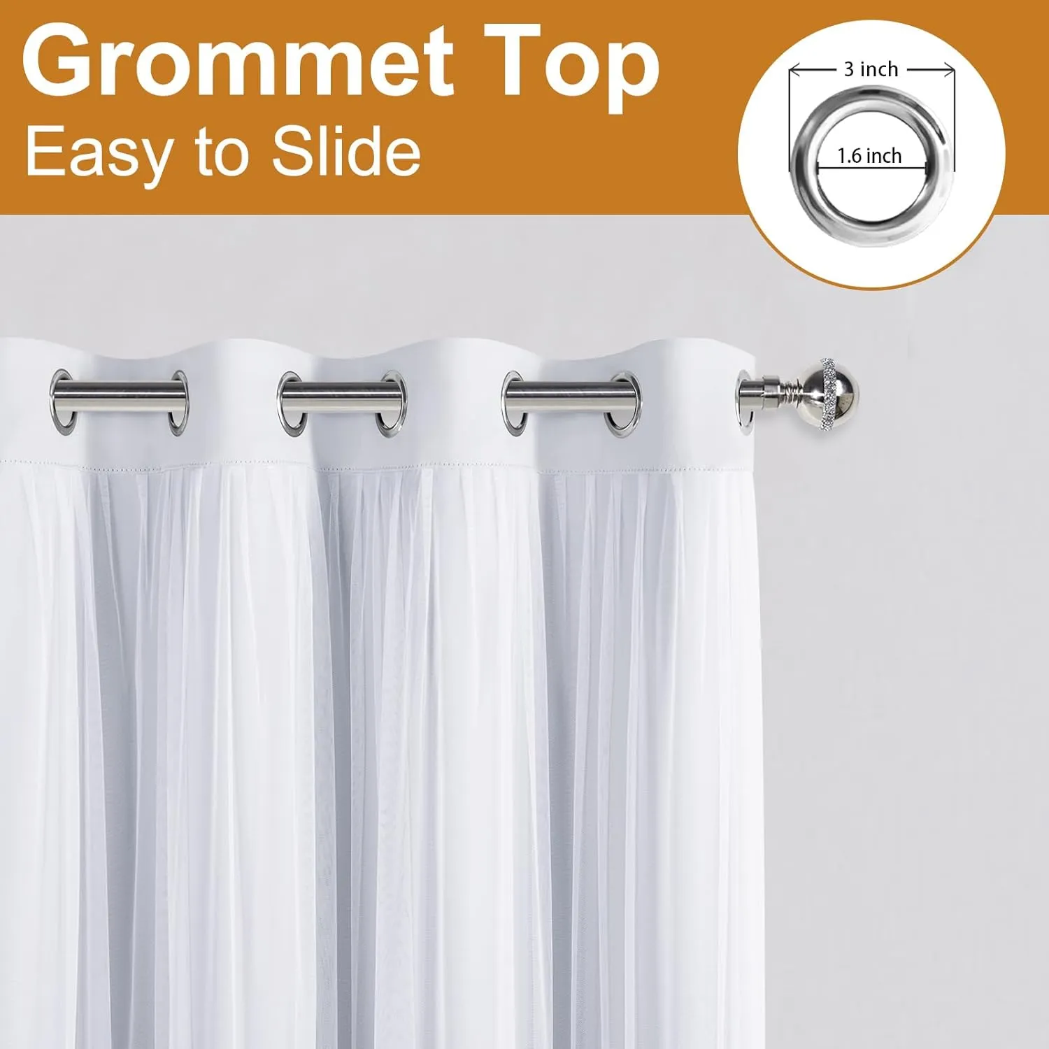 DWCN White Blackout Curtains with Sheer Overlay Thermal Insulated Mix & Match Double Layer Window Panels for Bedroom Living Room Drape Sewn with Tiebacks Grommet Top 52" Wx96 Lx2