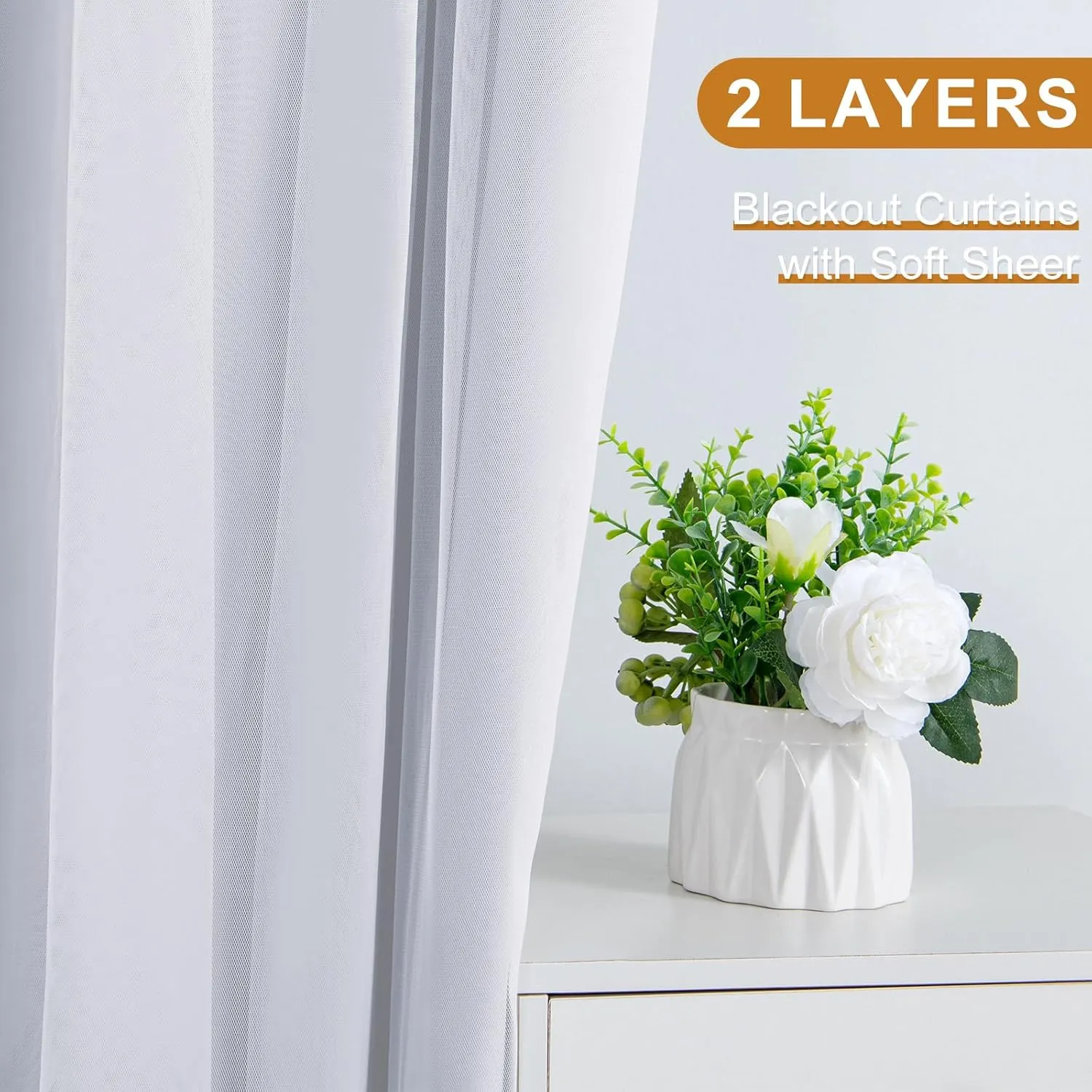 DWCN White Blackout Curtains with Sheer Overlay Thermal Insulated Mix & Match Double Layer Window Panels for Bedroom Living Room Drape Sewn with Tiebacks Grommet Top 52" Wx96 Lx2